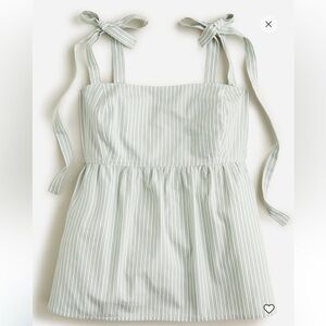 J. Crew Green and White Smocked Tiered top